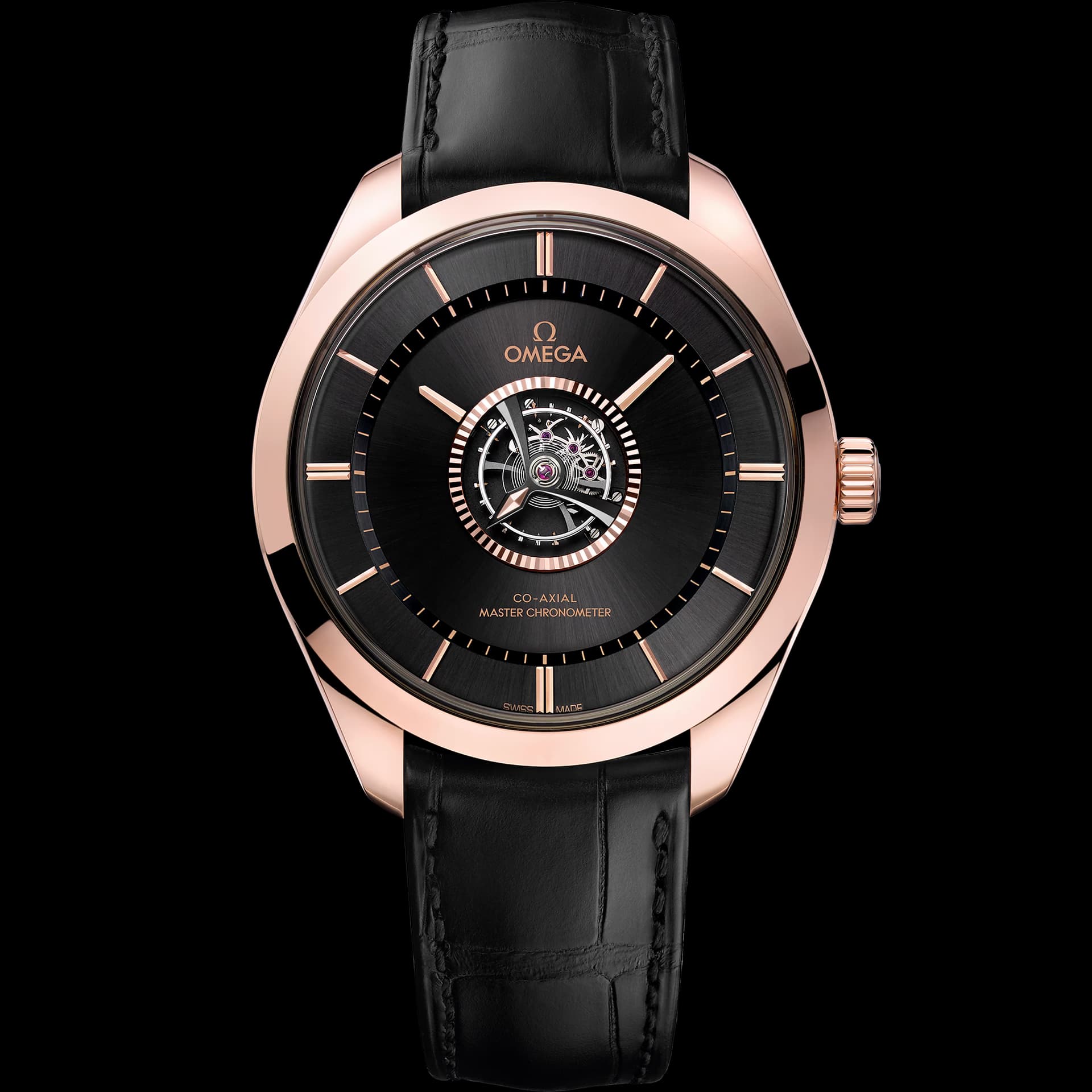 Omega De Ville 43 mm, or Sedna™ - Canopus Gold™ sur bracelet en cuir
