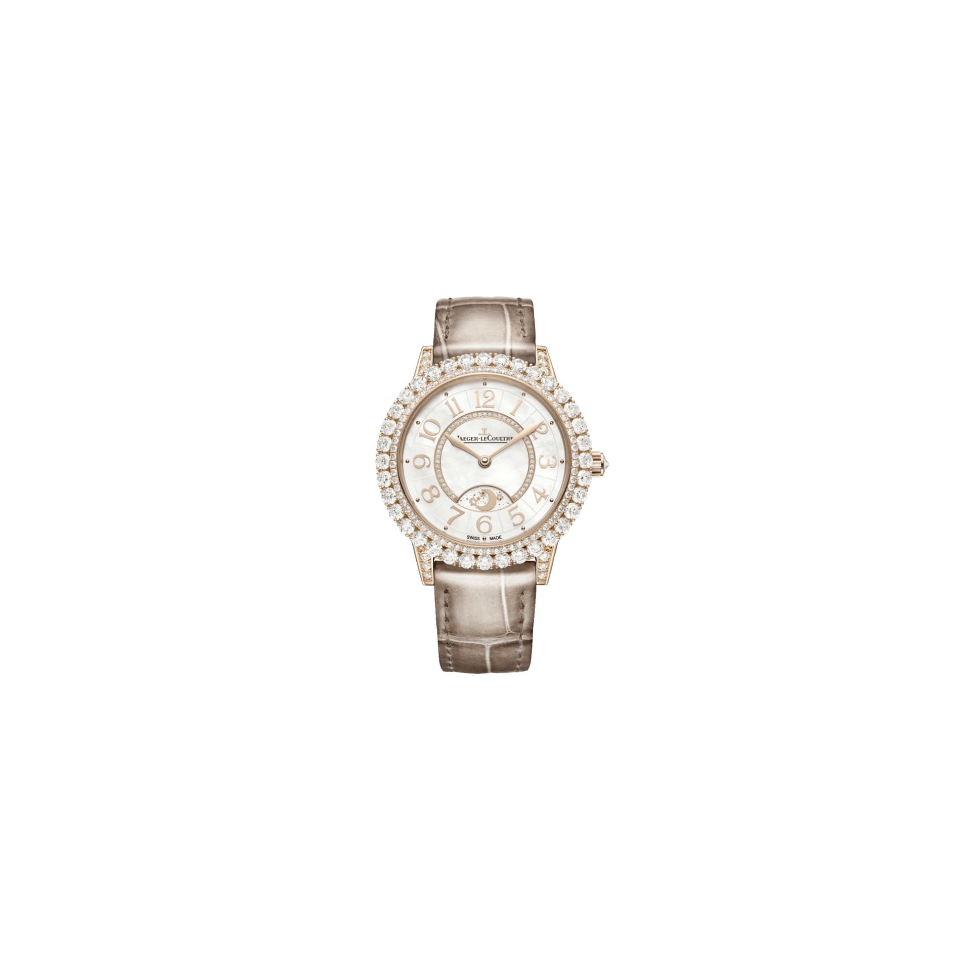 Jaeger-LeCoultre Montre Jaeger-LeCoultre Rendez-Vous Dazzling Night &amp; Day Or Rose automatique lunette sertie cadran nacré bracelet cuir brun 36 mm