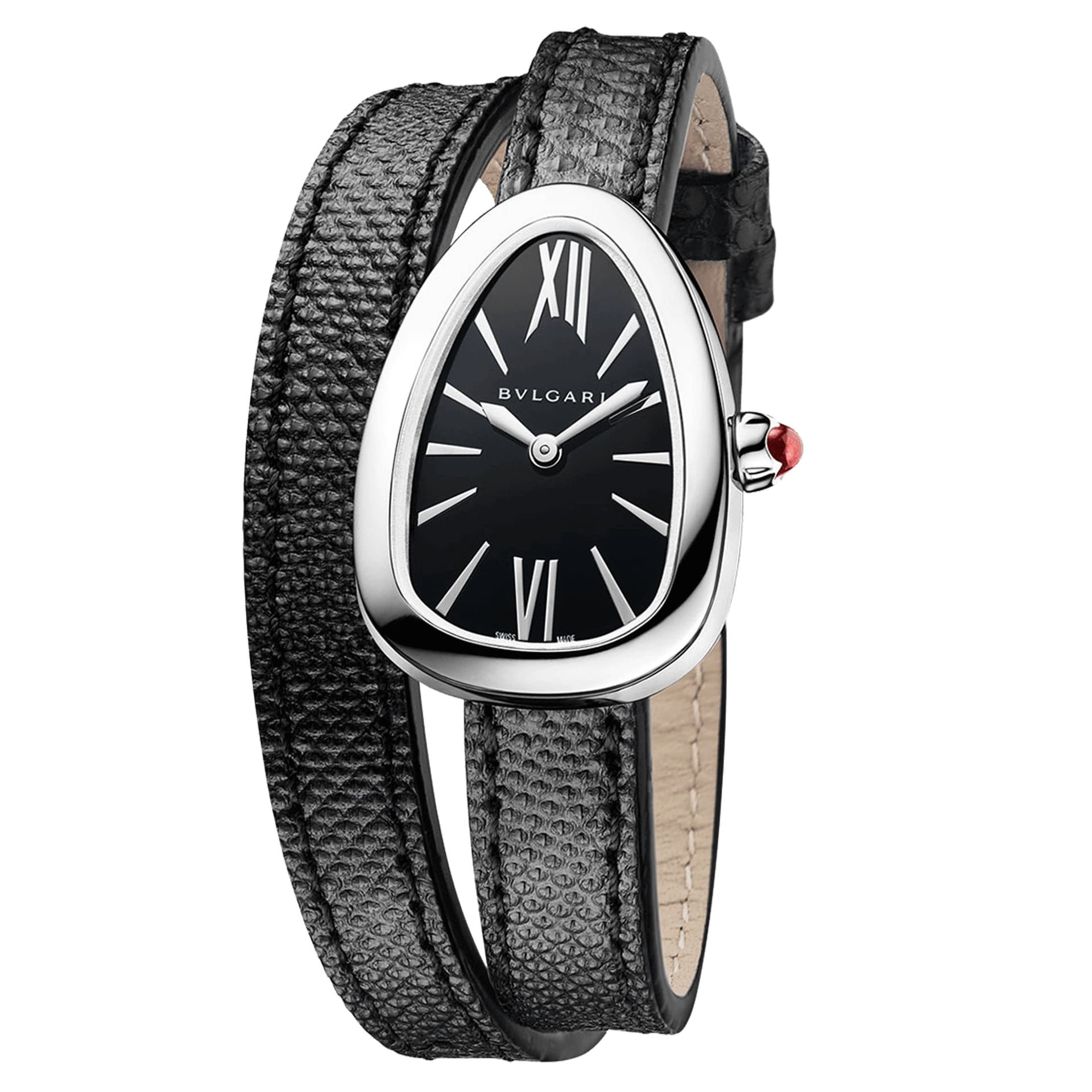 Bulgari Montre Bulgari Serpenti quartz cadran noir bracelet cuir noir 27 mm