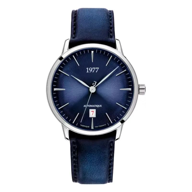 1977 Montre EDMOND bleu argenté cuir 1977P01166