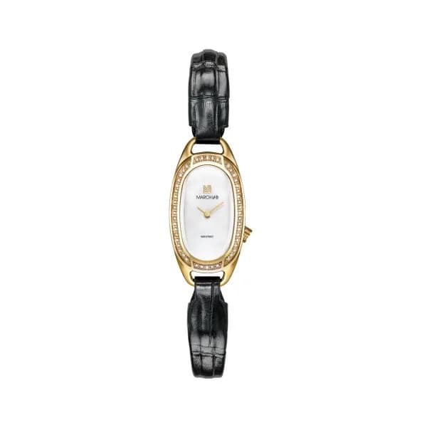 March LA.B Montre March LA.B Oblongue Electrique Diamants Or 18k Alligator Noir