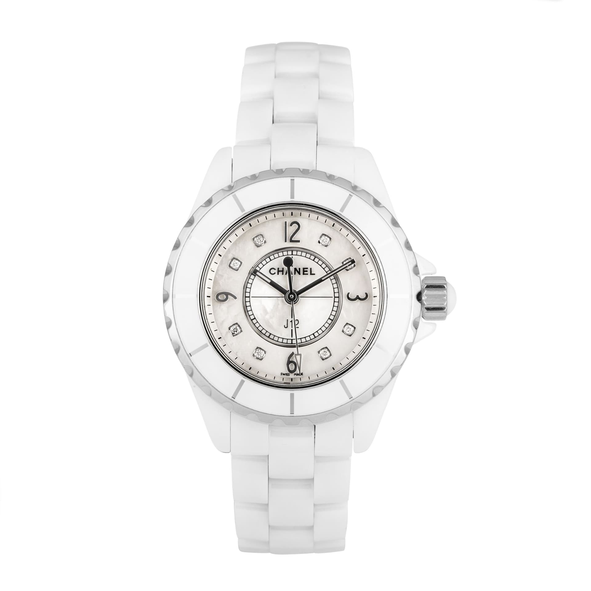 Chanel Montre Chanel J12 Blanche cadran nacre et diamants quartz 33 mm Full Set 2021