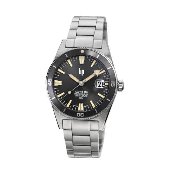 Lip Montre Lip Nautic 666 Automatique - manufacture - Homme - cadran Noir- 39 mm - Acier inoxydable- 676053