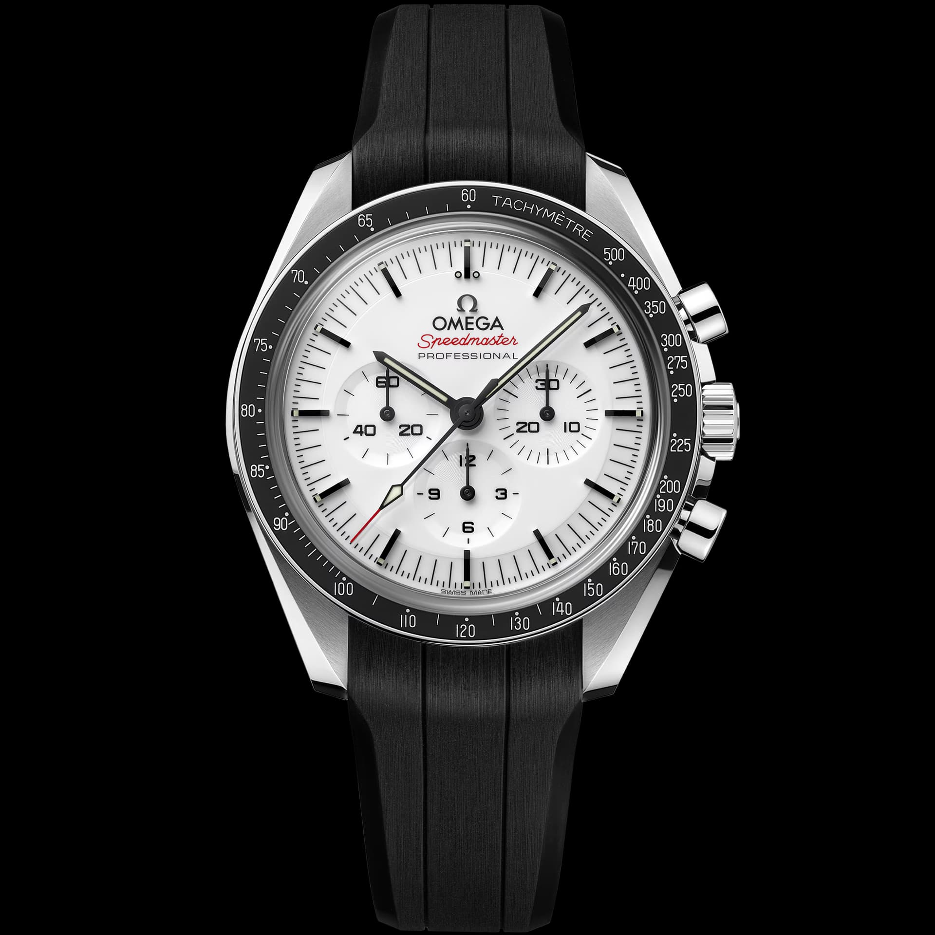 Omega Speedmaster 42 mm, acier sur bracelet caoutchouc