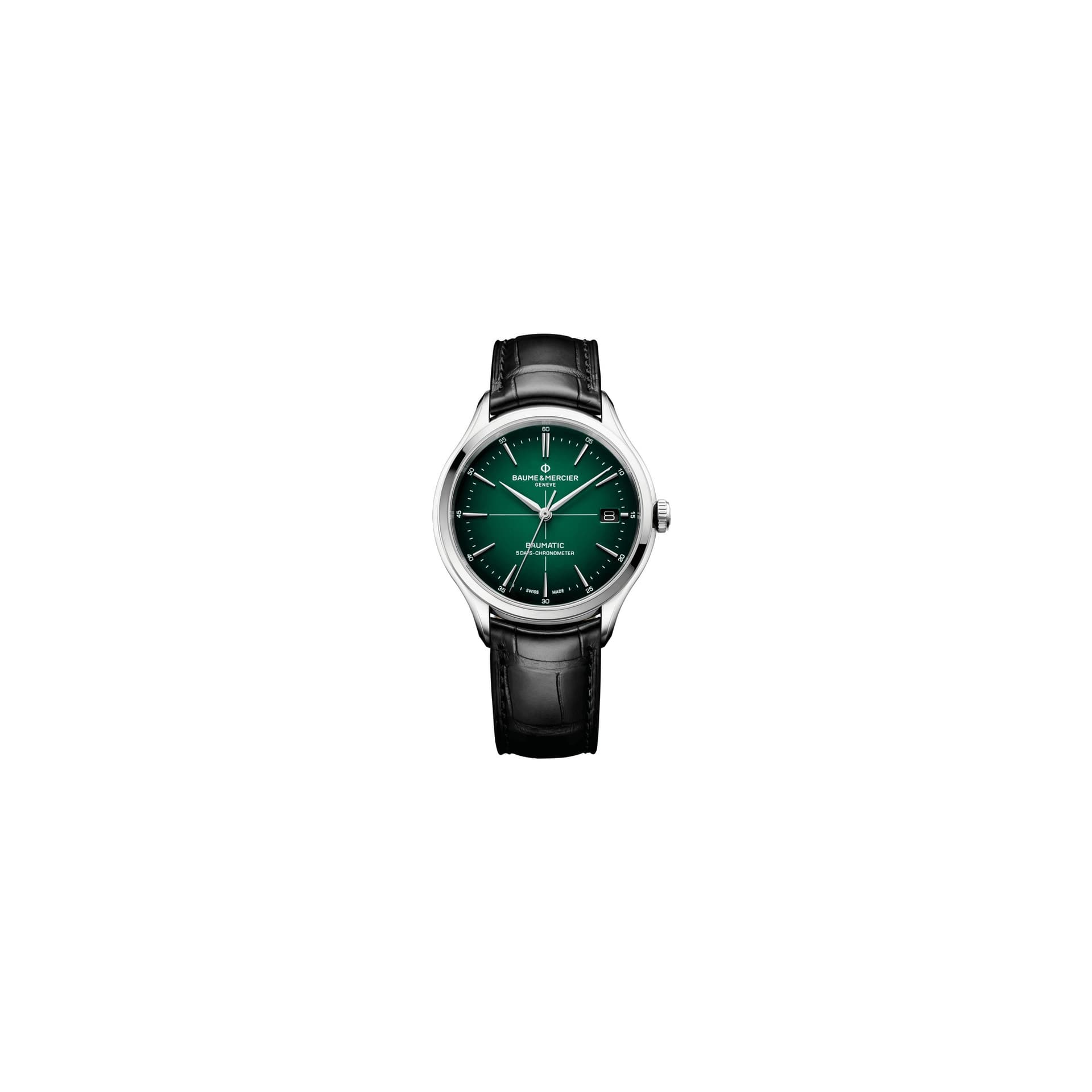 Baume & Mercier Montre Baume et Mercier Clifton Baumatic automatique cadran vert bracelet cuir noir 40 mm