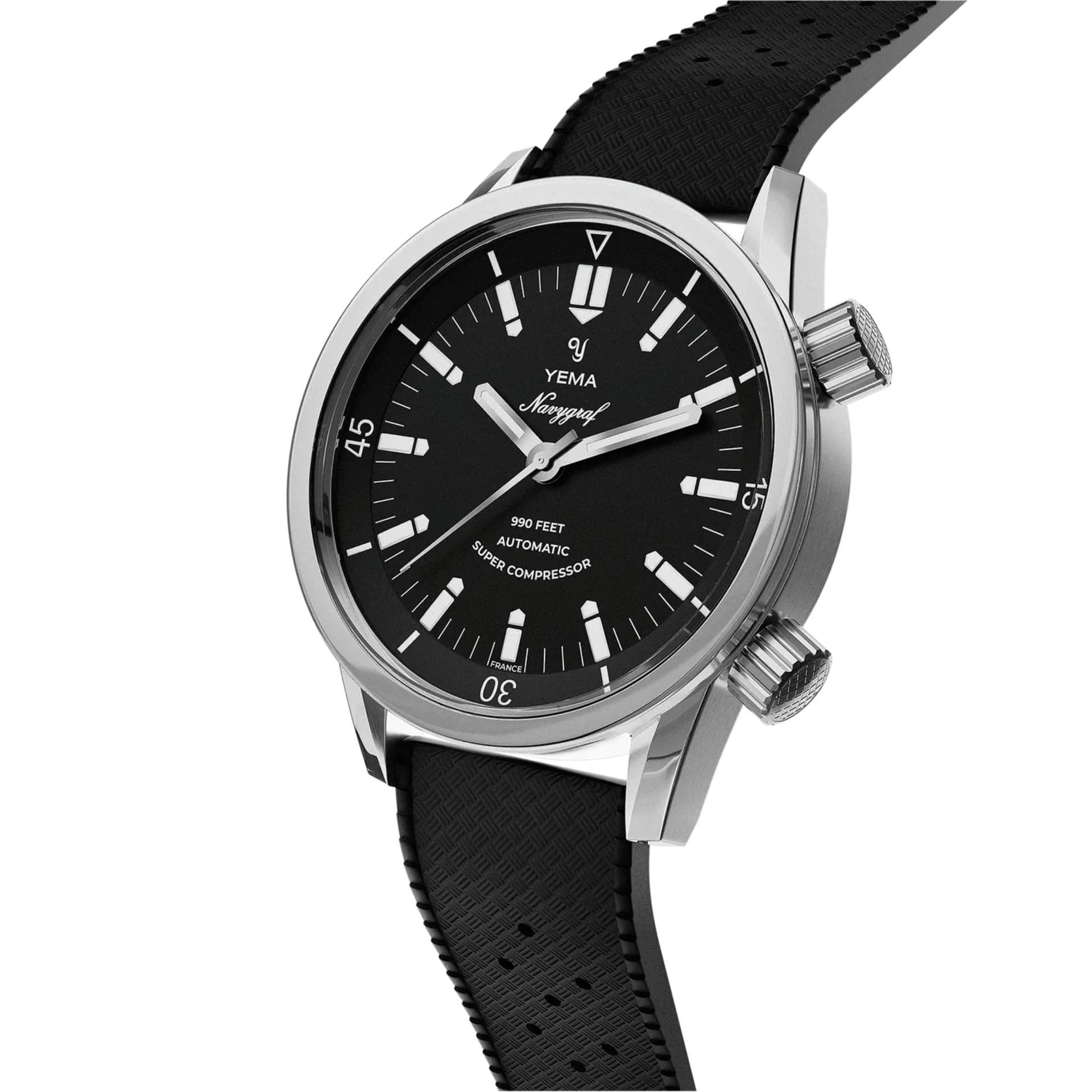 Yema Montre Yema Navygraf Super Compressor automatique cadran noir bracelet tropic 38,5 mm