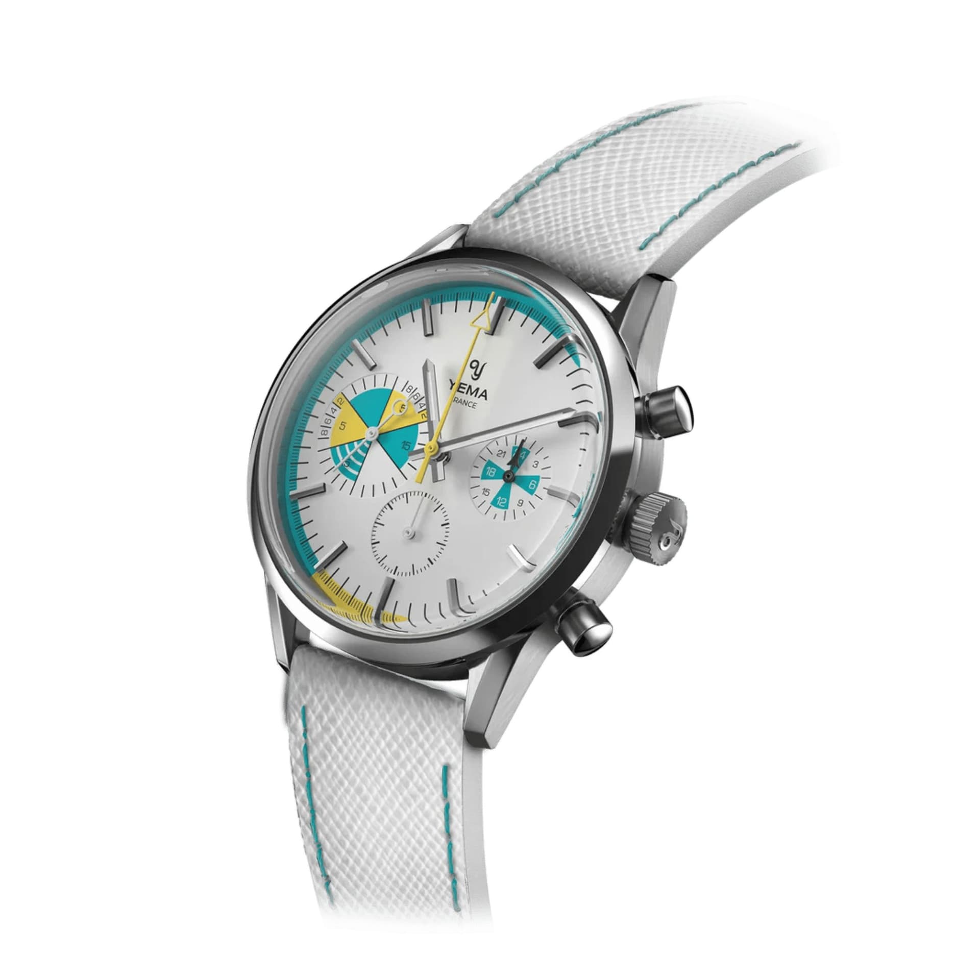 Yema Montre Yema Yachtingraf Croisière Meca-Quartz cadran blanc bracelet cuir blanc 38,5 mm