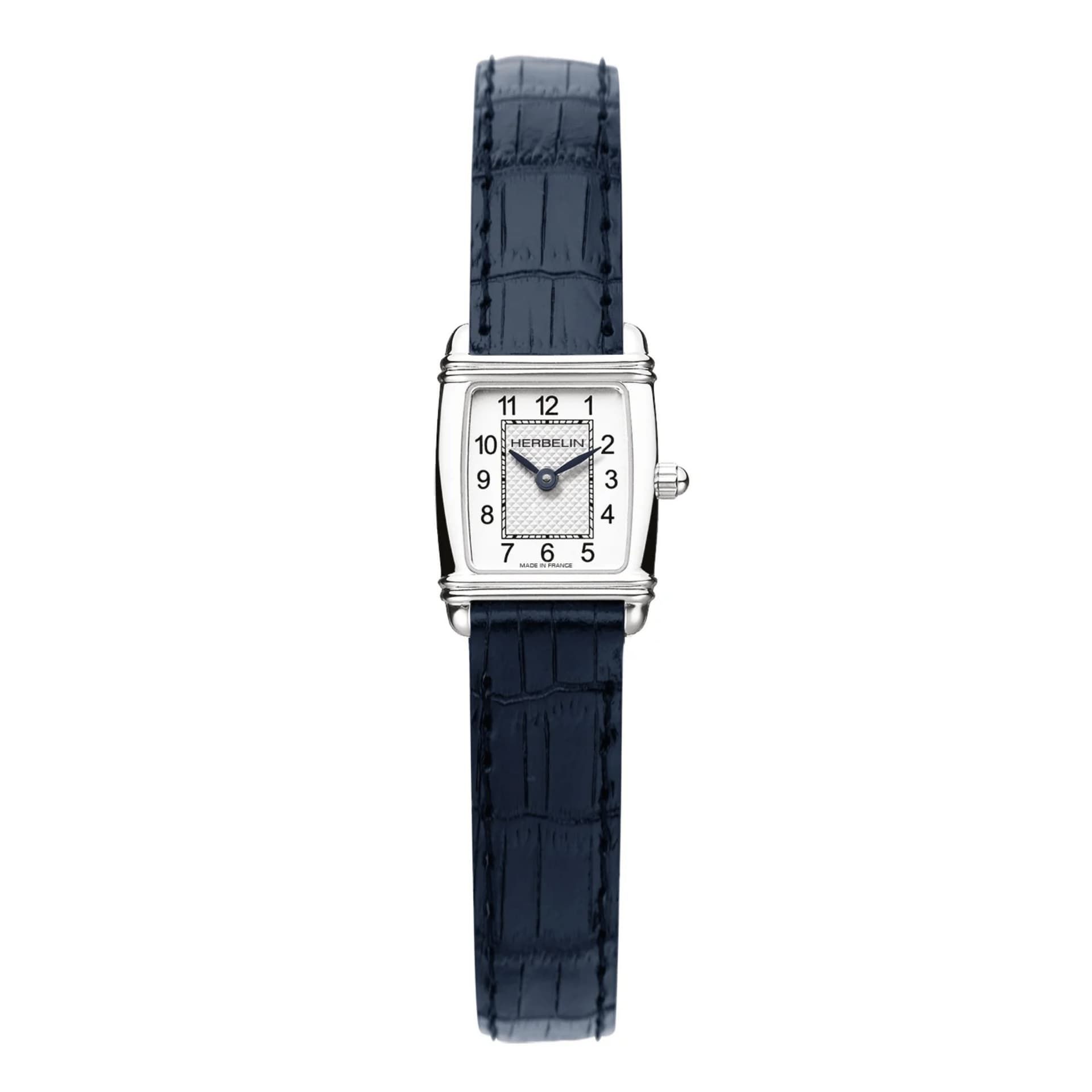 Michel Herbelin Montre Michel Herbelin Art Déco quartz cadran argent index chiffres romains bracelet cuir bleu 17,80 x 19,40 mm
