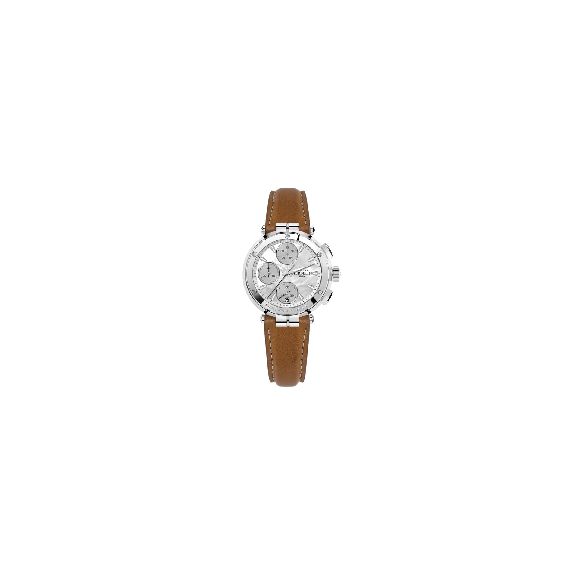 Michel Herbelin Montre Michel Herbelin Newport Chronographe quartz cadran nacre bracelet cuir brun 35 mm