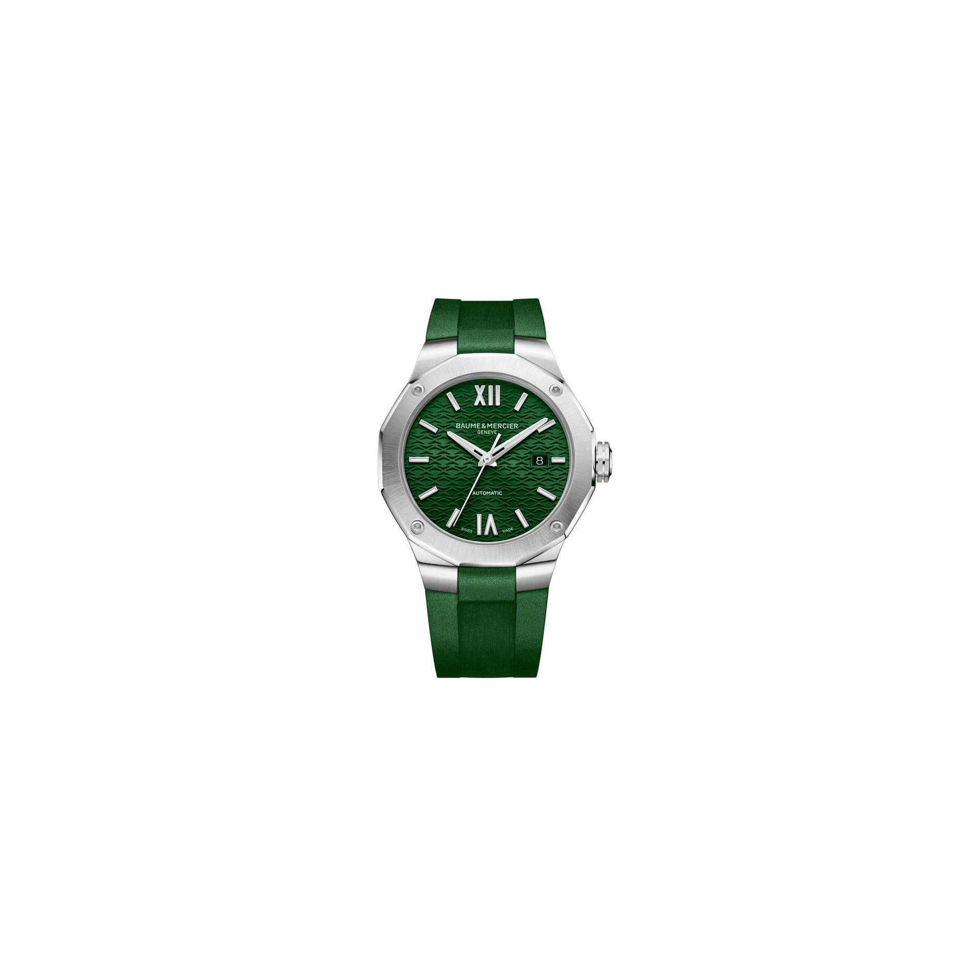 Baume & Mercier Montre Baume et Mercier Riviera automatique cadran vert bracelet caoutchouc vert 42 mm