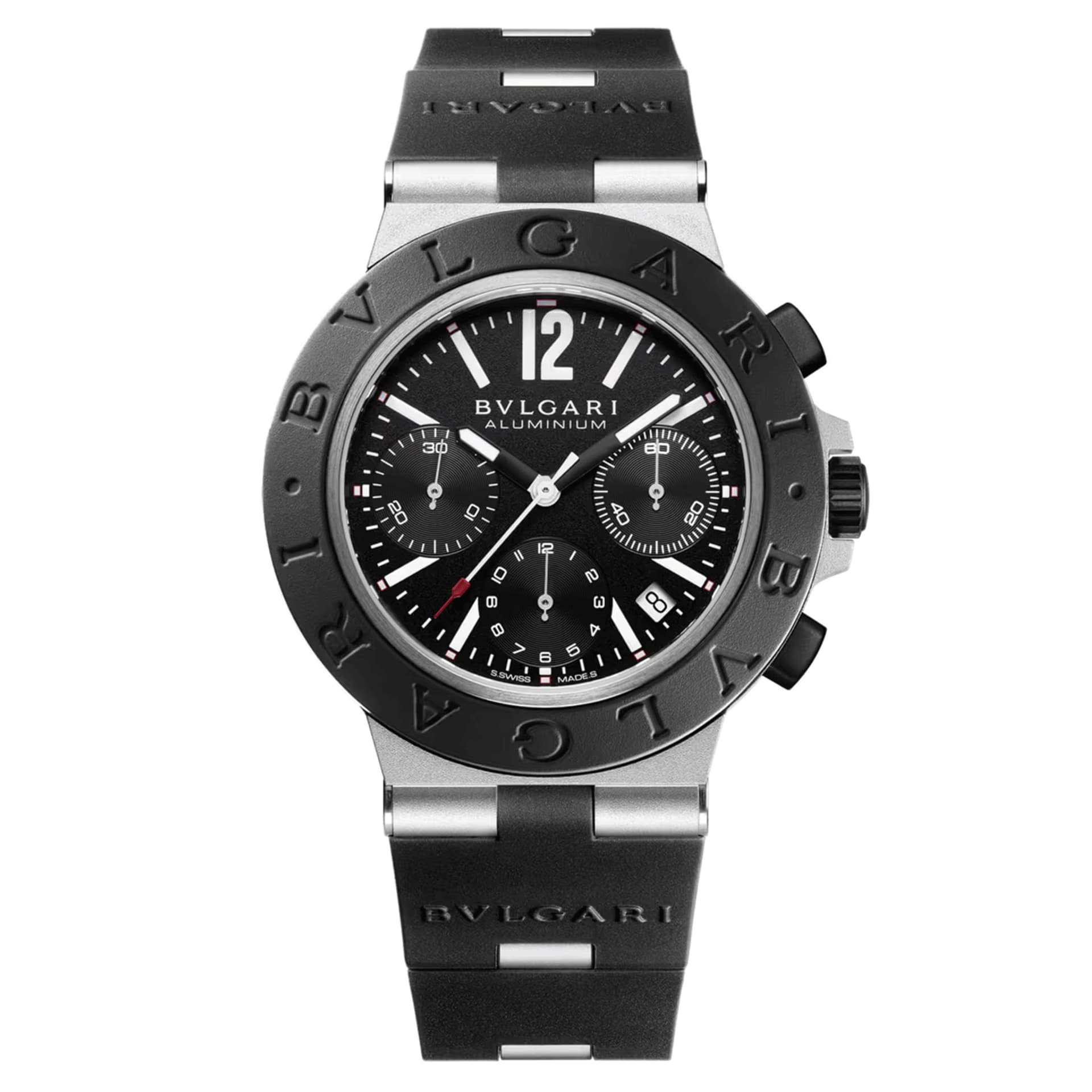 Bulgari Montre Bulgari Bvlgari Aluminium Chronographe automatique cadran noir bracelet caoutchouc noir 41 mm