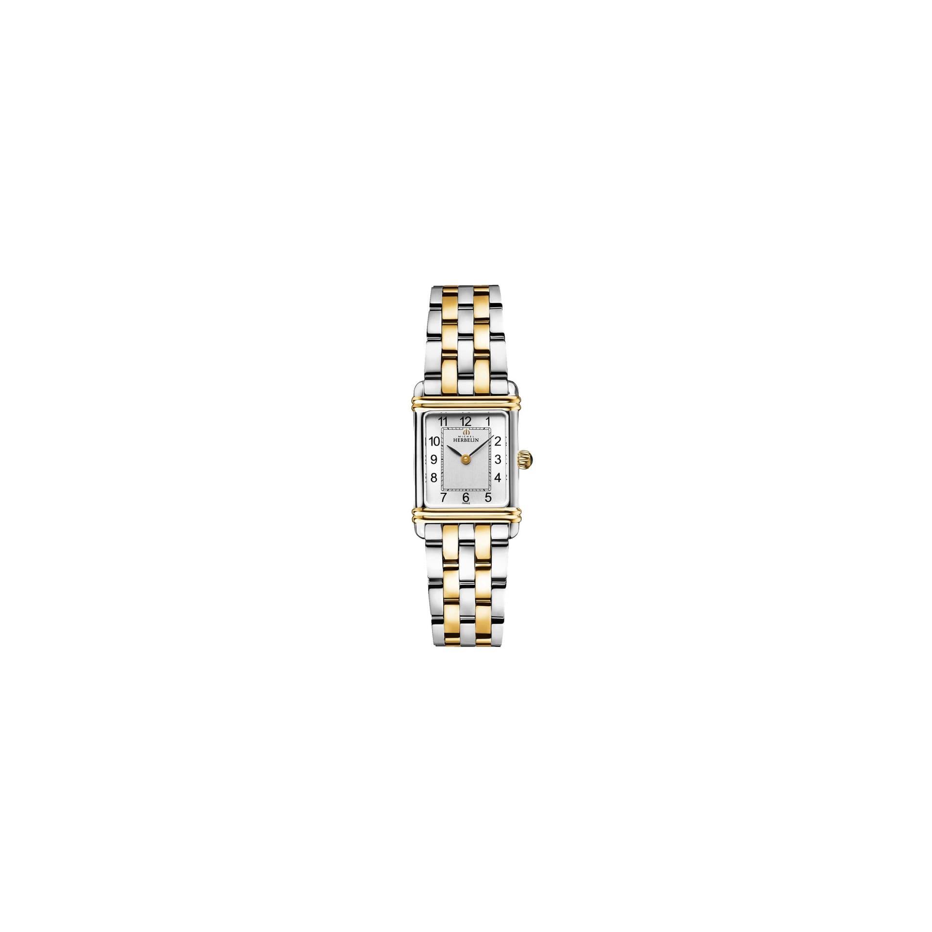 Michel Herbelin Montre Michel Herbelin Art Déco quartz cadran argent index chiffres arabes bracelet acier et PVD Or jaune 20,30 x 24,40 mm