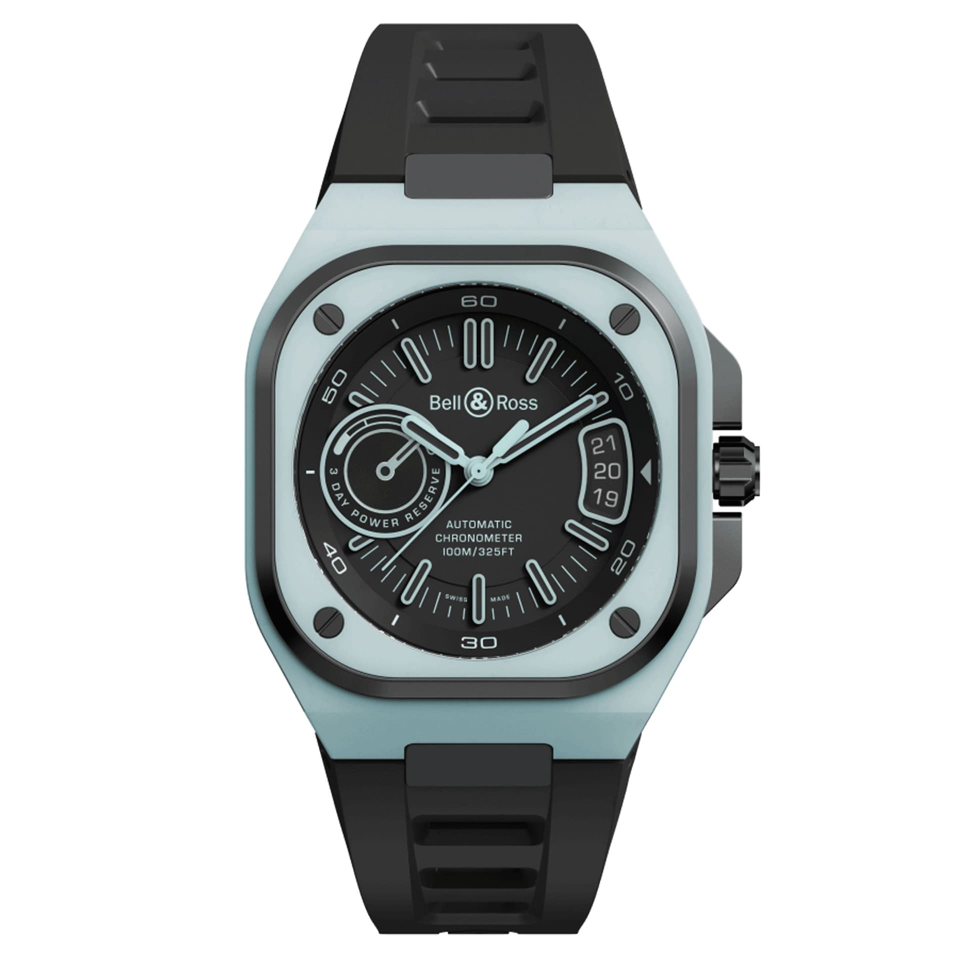 Bell & Ross Montre Bell &amp; Ross BR X5 Blue Lum automatique cadran noir bracelet caoutchouc noir 41 mm