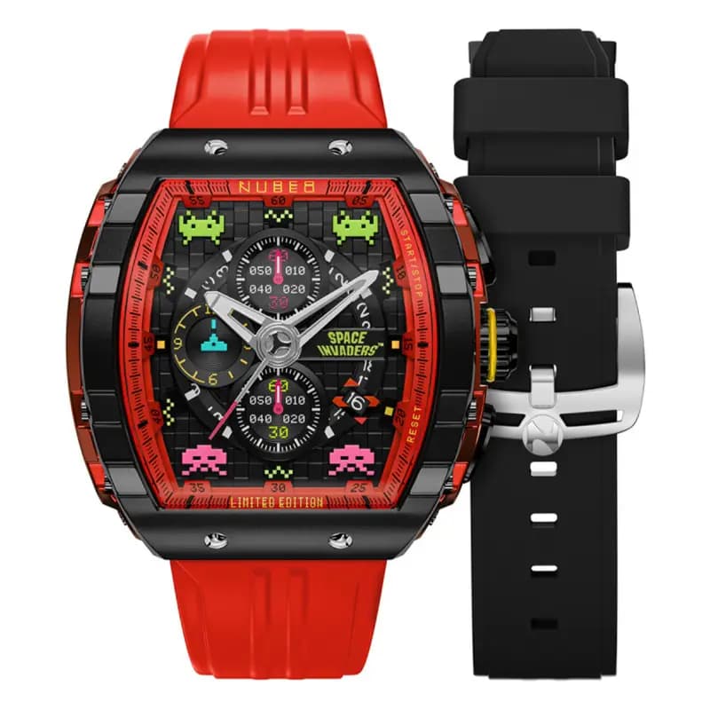 Nubeo Montre Magellan Chronograph Space Invaders Limited Edition NB-6024-SI-06 Pixel Red