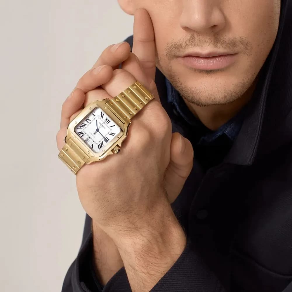 Cartier Santos — cadran argenté bracelet or jaune