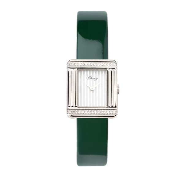 Poiray Montre Poiray Ma Première Mini Acier Serti Diamants Bracelet Veau Vernis Vert