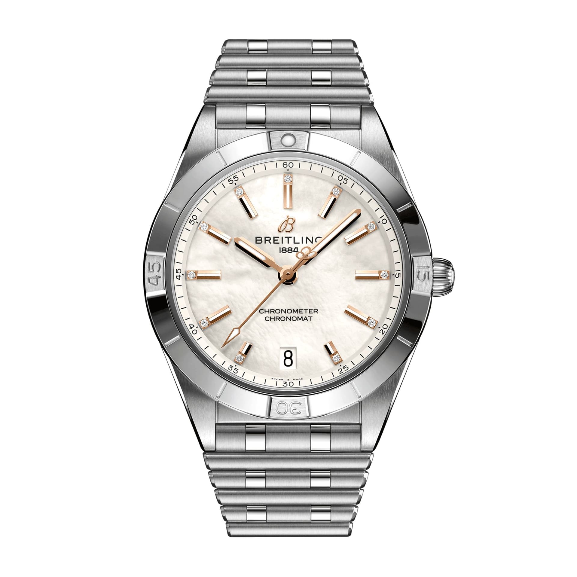 Breitling Montre Breitling Chronomat Diamants Or Rouge automatique cadran nacre blanche bracelet acier 36 mm