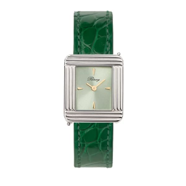 Poiray Montre Poiray Ma Première Acier Cadran Vert Bracelet Alligator Vert