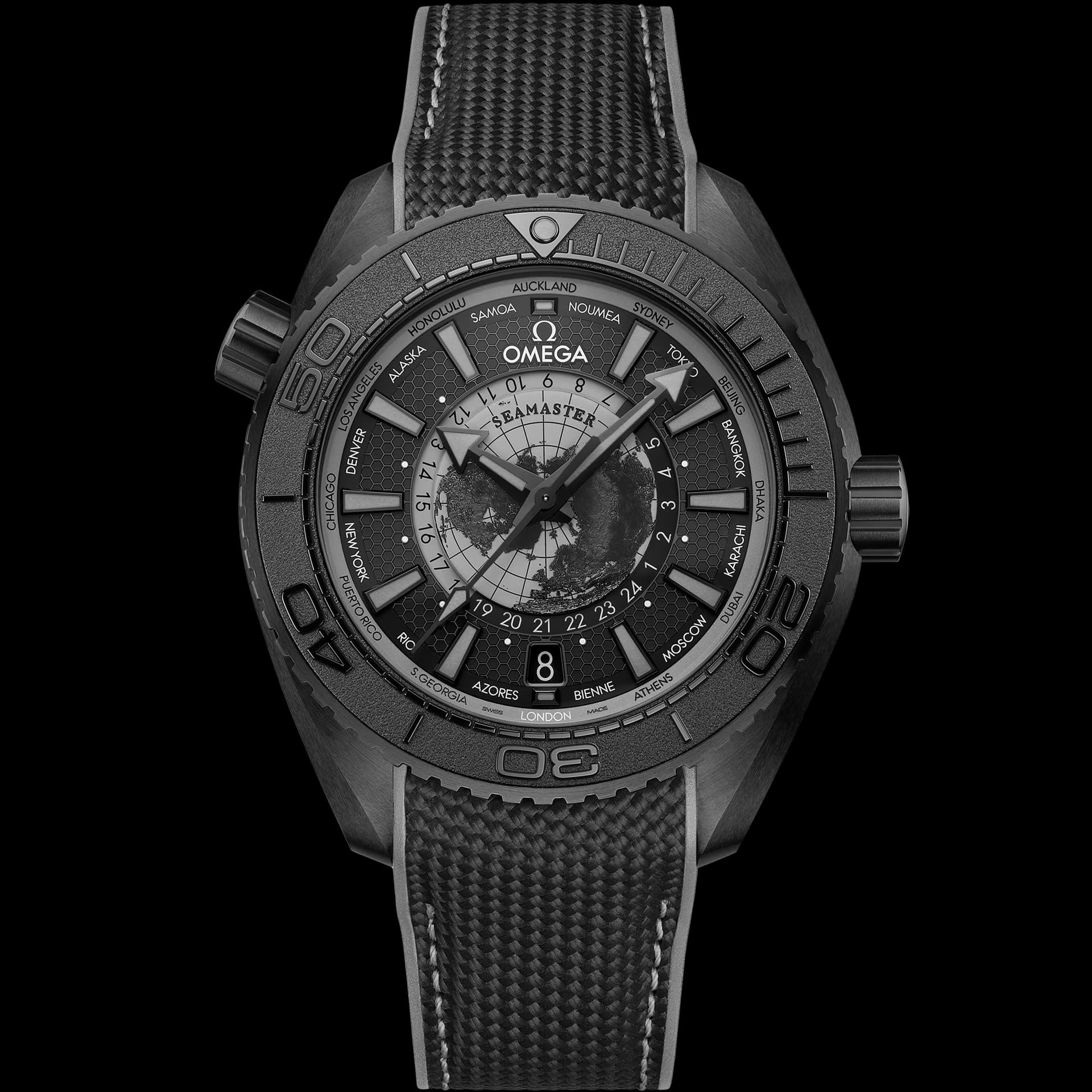 Omega Seamaster 45,5 mm, céramique noire sur bracelet caoutchouc