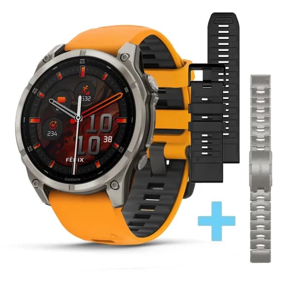 Garmin Montre Garmin Fenix 8 47mm AMOLED Sapphire Titane Bracelet Orange + Noir + Titane