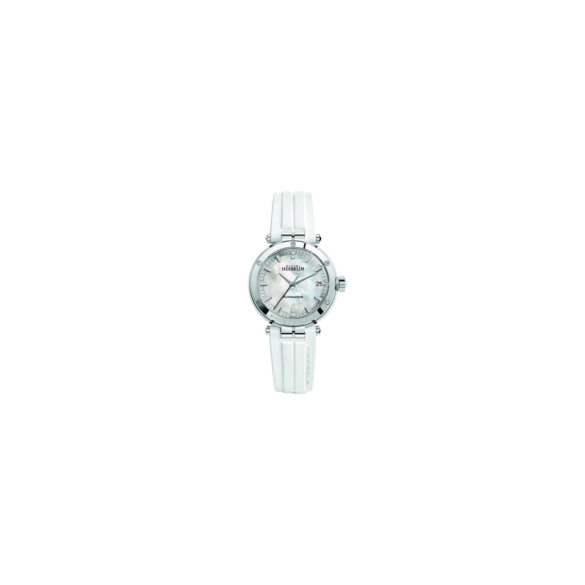 Michel Herbelin Montre Michel Herbelin Newport automatique cadran nacre bracelet caoutchouc blanc 35 mm