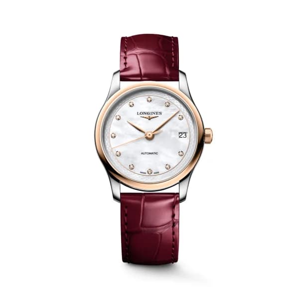 Longines Montre Longines Master Collection 34mm Automatique Cadran Nacre Bracelet Alligator Bordeaux