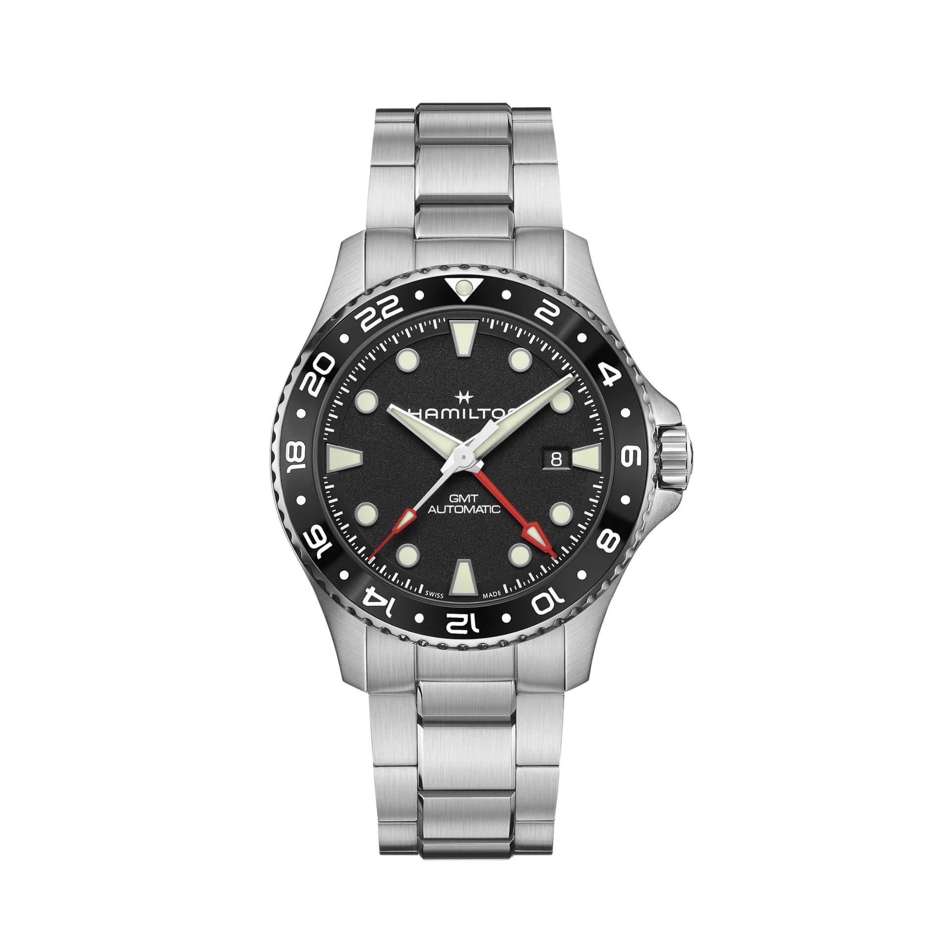 Hamilton Montre Hamilton Khaki Navy Scuba automatique GMT cadran noir bracelet acier 43 mm