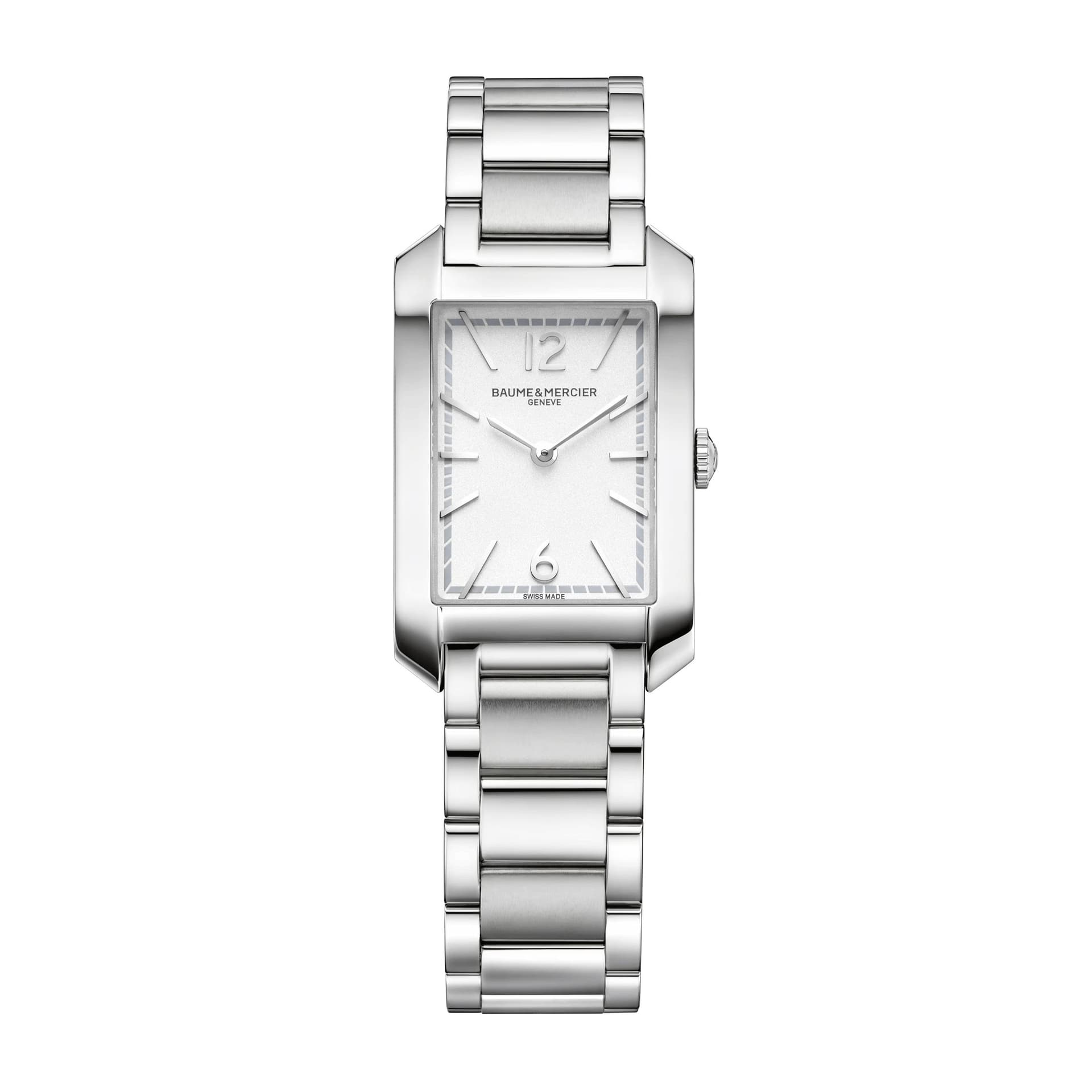 Baume & Mercier Montre Baume et Mercier Hampton quartz cadran blanc bracelet acier
