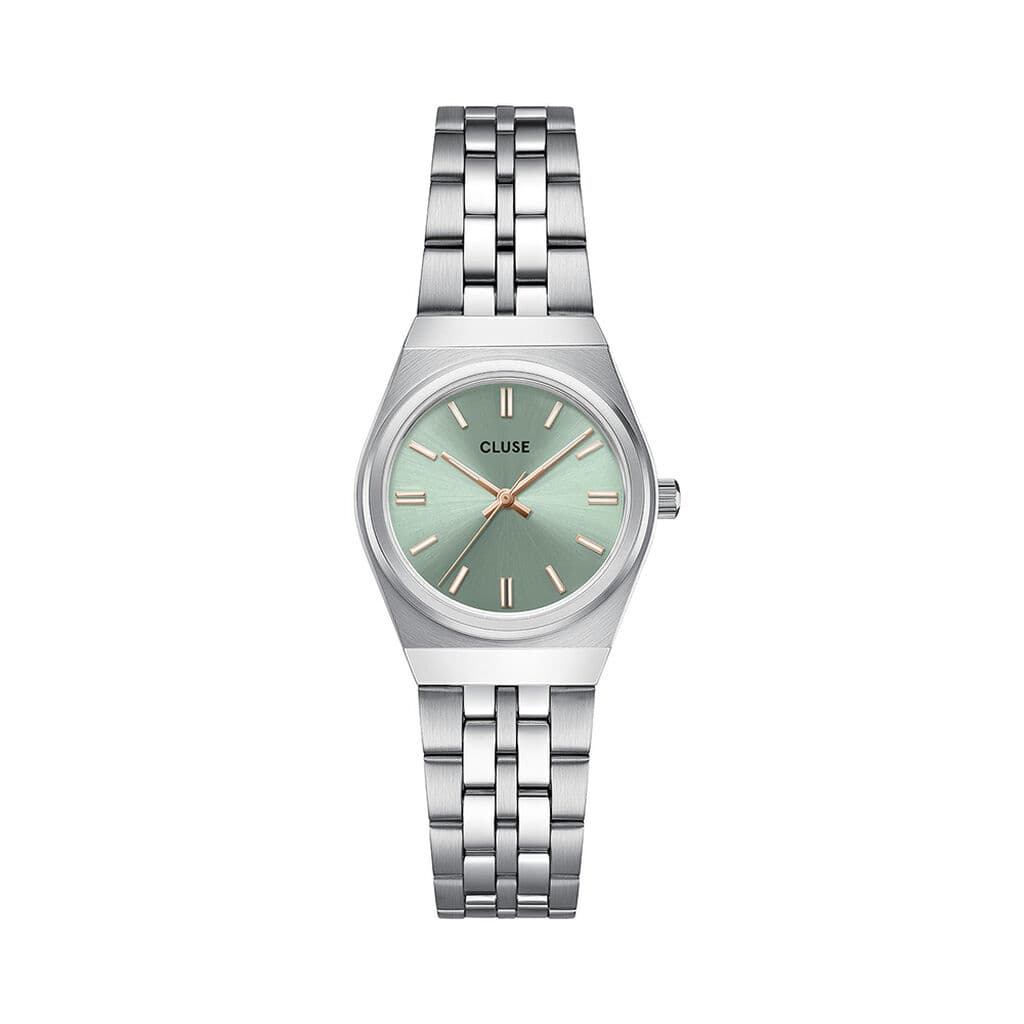 Cluse Retro 70s Mini Watch Steel, Sage Green, Silver Colour