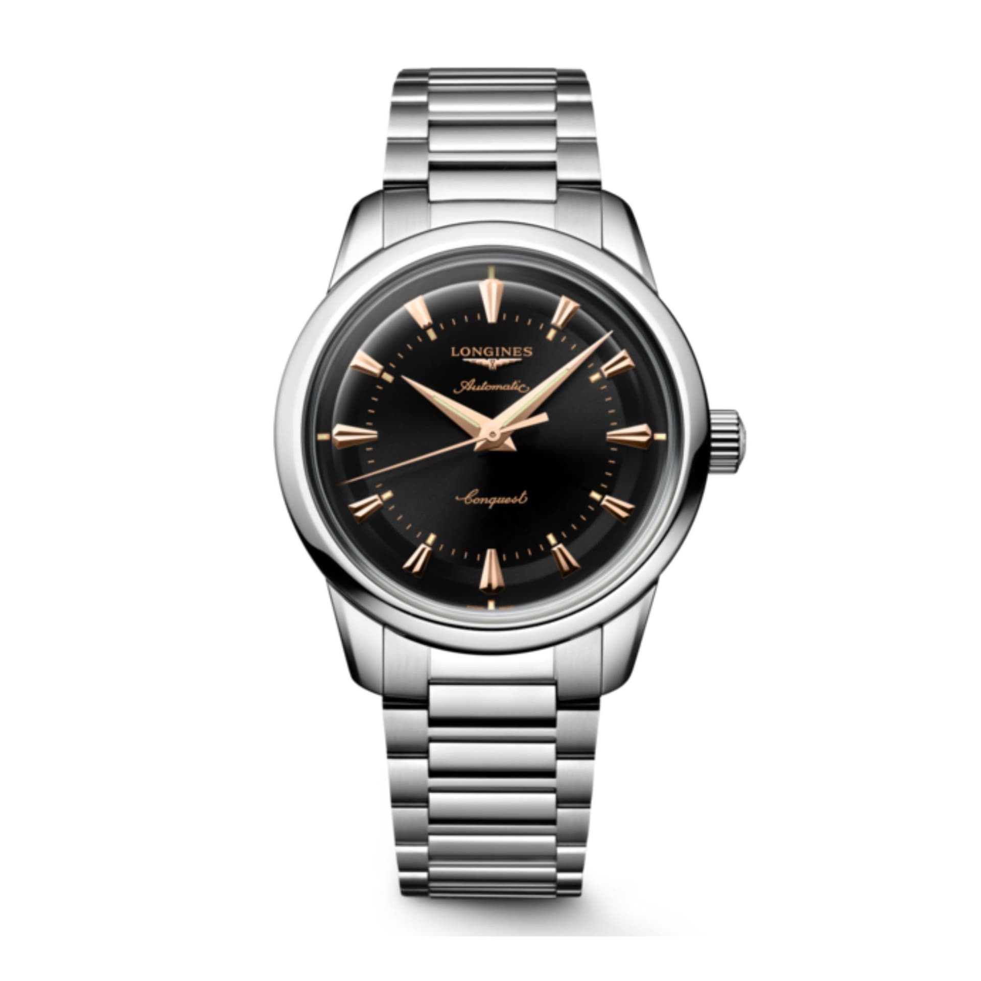 Longines Montre Longines Conquest Heritage 38mm Automatique Cadran Noir laqué poli Bracelet Acier