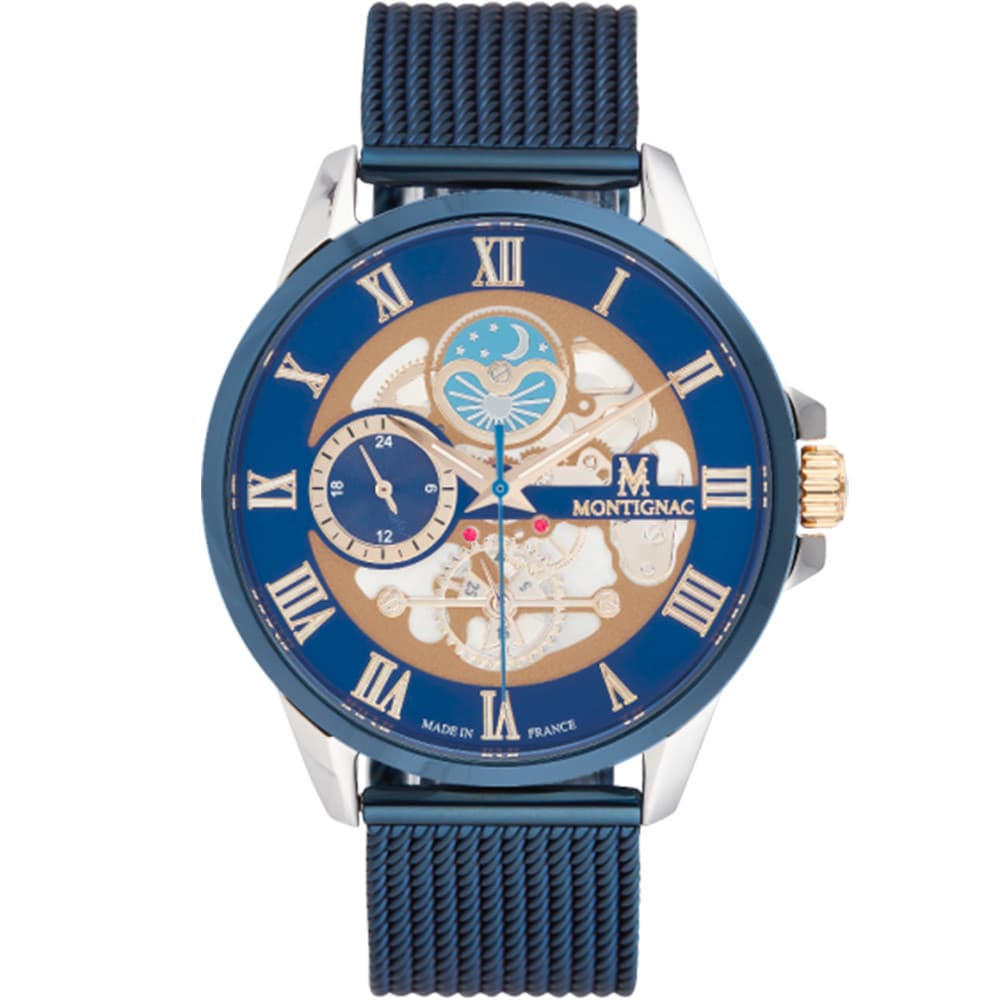 Montignac Montre Montignac Collection Rond en Acier et PVD Bleu