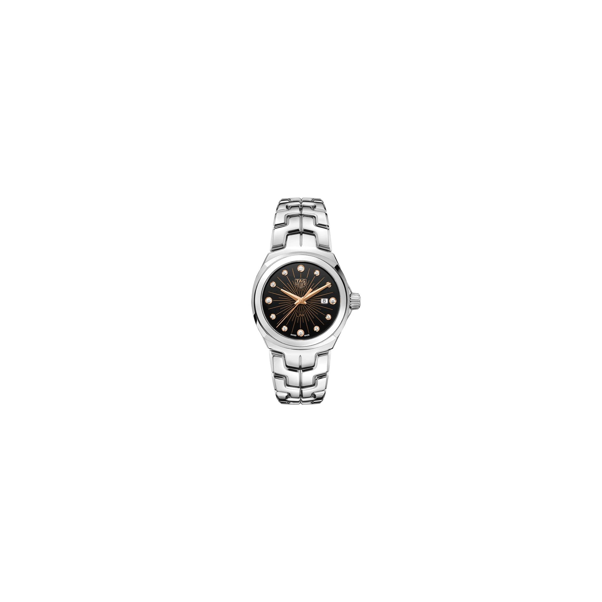 TAG Heuer Montre TAG Heuer Link quartz cadran noir index diamants bracelet acier 32 mm