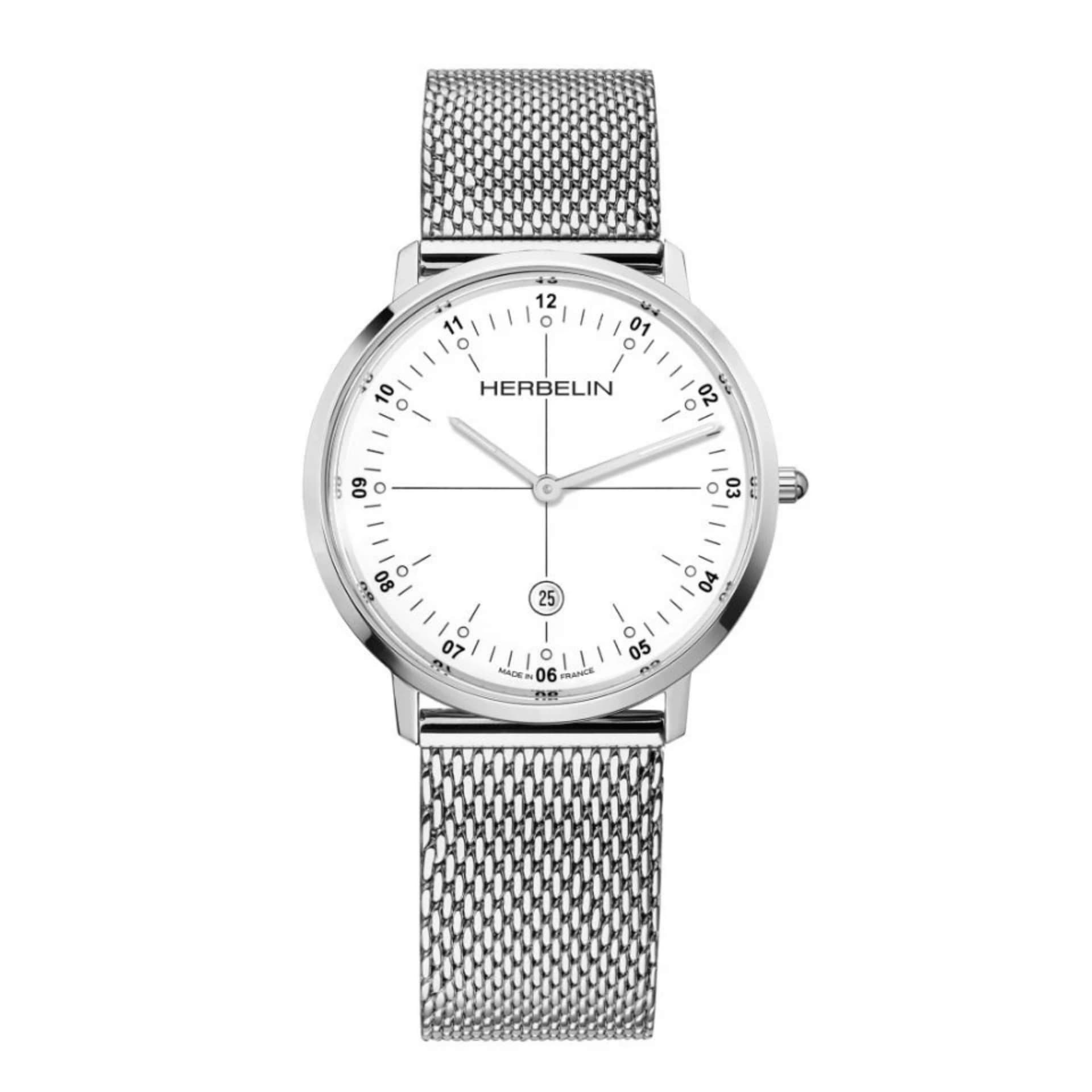 Michel Herbelin Montre Michel Herbelin City quartz cadran blanc bracelet acier maille milanaise 38,70 mm