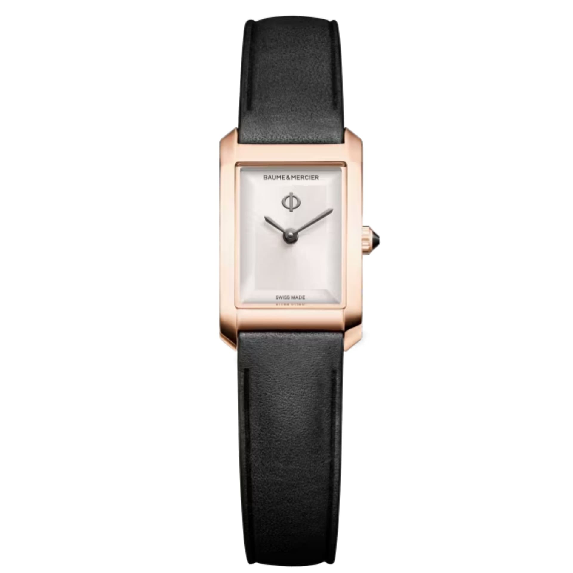 Baume & Mercier Montre Baume et Mercier Hampton quartz cadran argenté bracelet cuir noir 28 x 18 mm