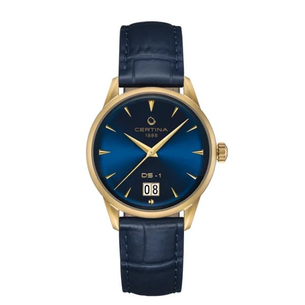 Certina Montre Certina DS-1 41mm Big Date Powermatic 80 Cadran Bleu Bracelet Cuir Bleu