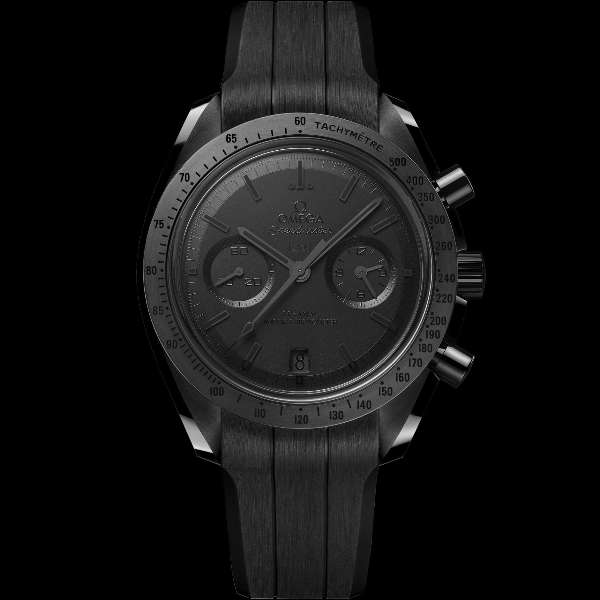 Omega Speedmaster 44,25 mm, céramique noire sur bracelet caoutchouc