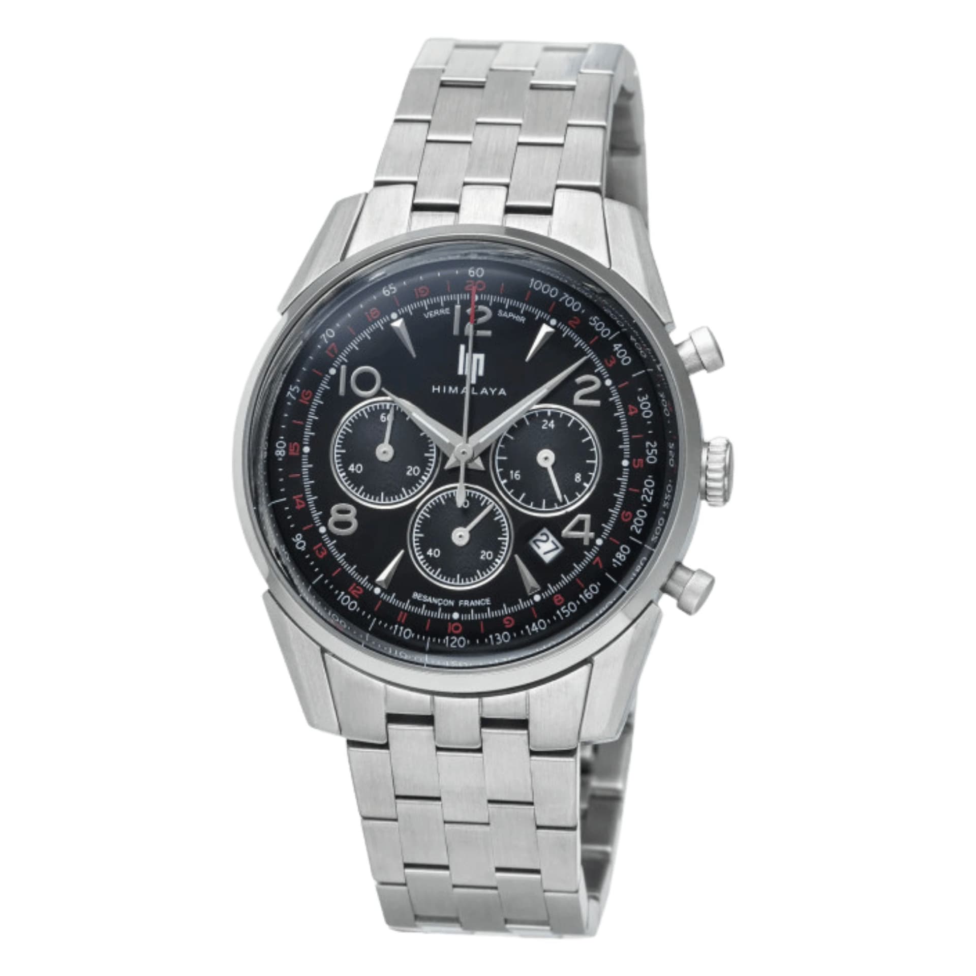 Lip Montre Lip Himalaya Chronographe - Homme - cadran Noir- 40 mm - Acier 316 L poli et brossé - 671720