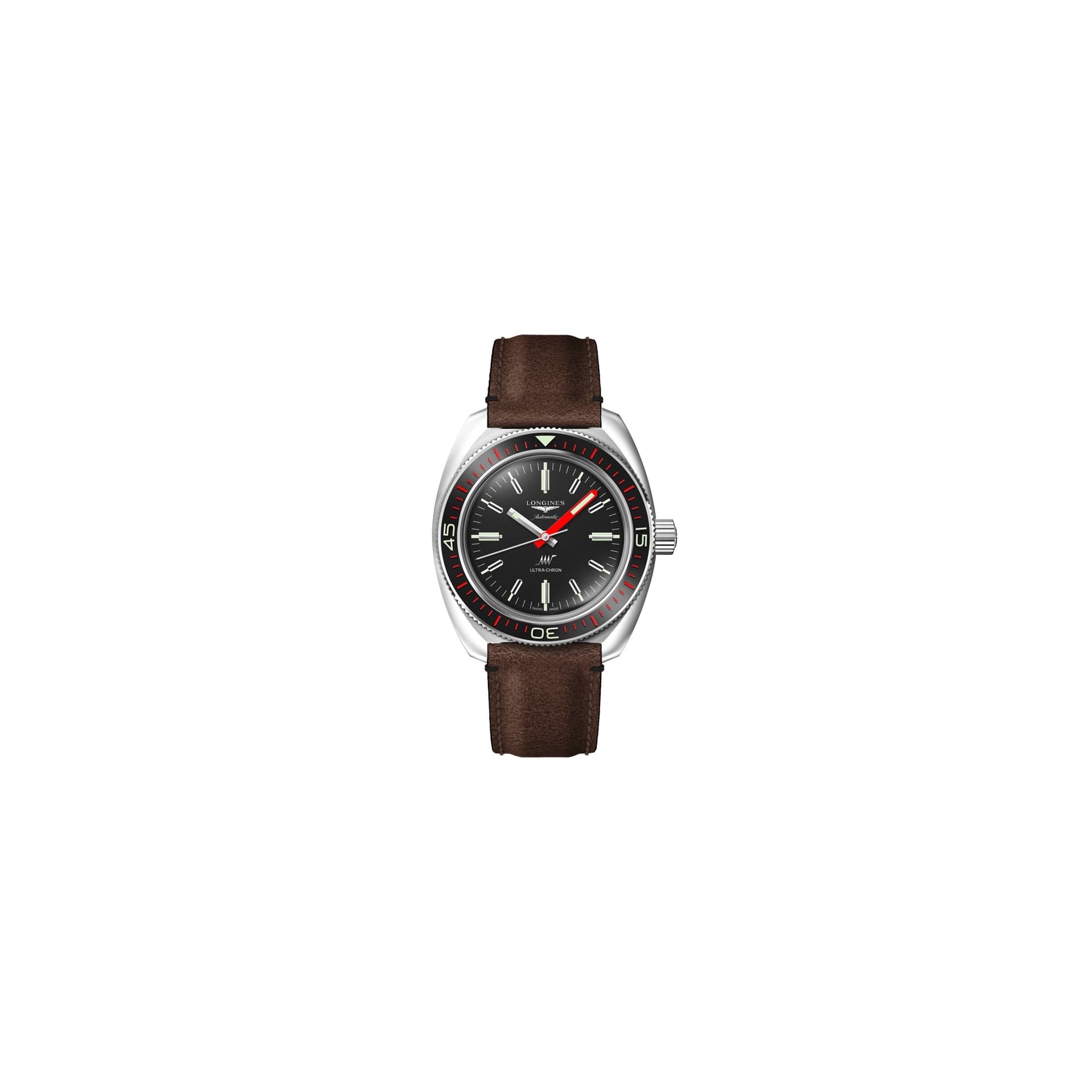 Longines Montre Longines Ultra-Chron Box Edition automatique cadran noir bracelet cuir brun 43 mm