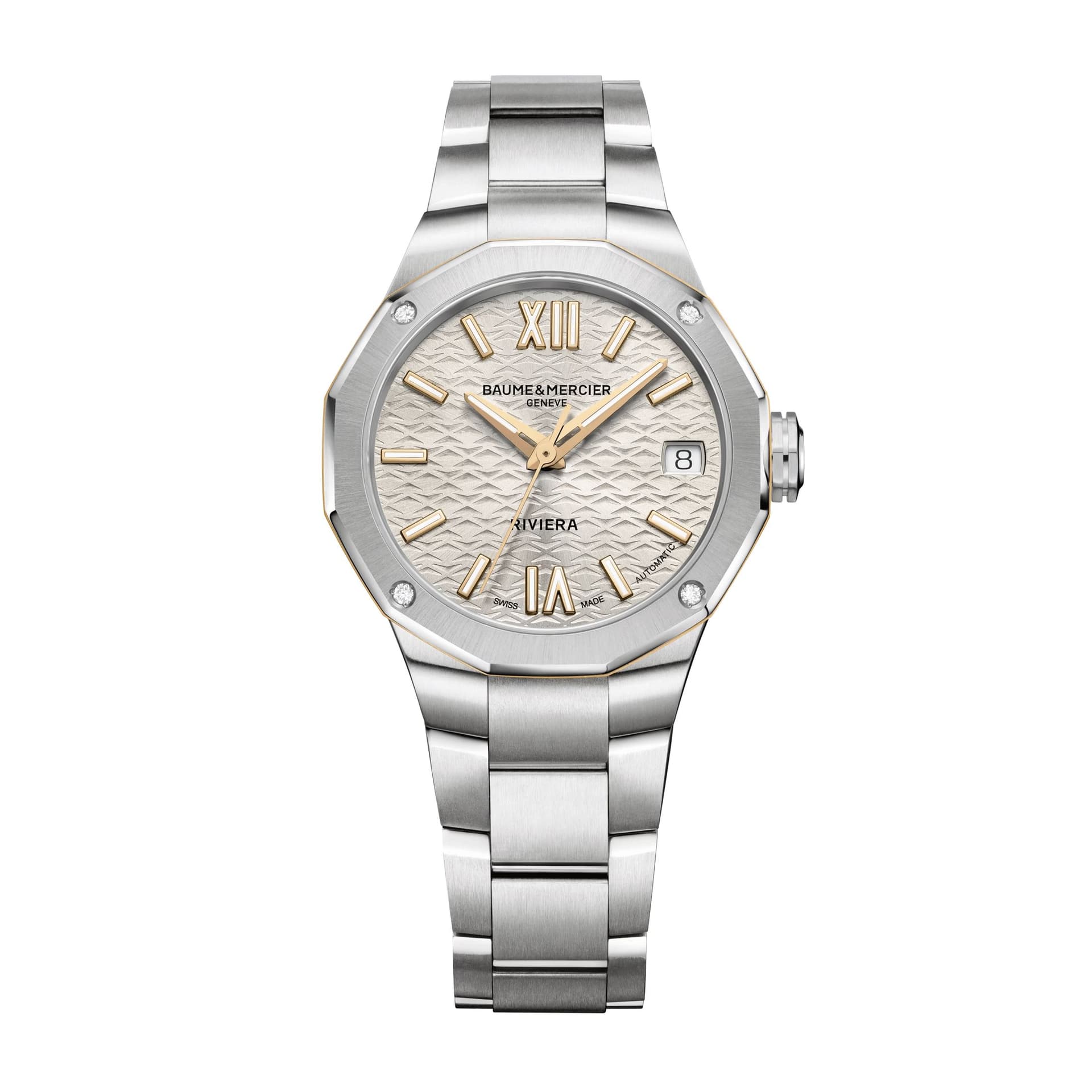 Baume & Mercier Montre Baume et Mercier Riviera automatique cadran doré bracelet acier 33 mm