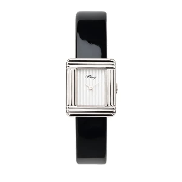 Poiray Montre Poiray Ma Première Mini Acier Cadran Ligné Bracelet Veau Vernis Noir