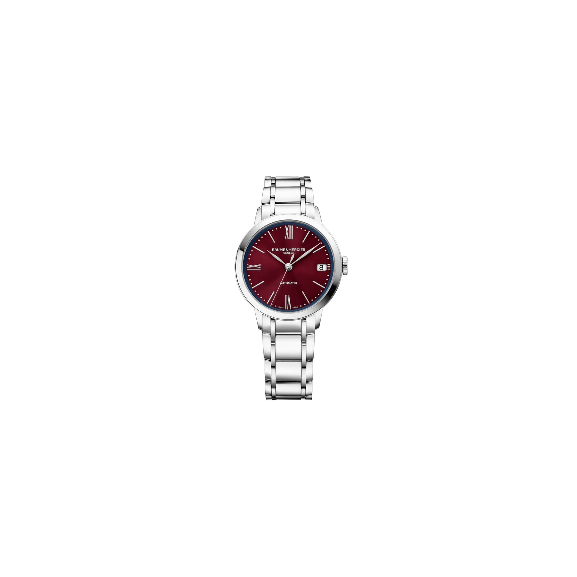 Baume & Mercier Montre Baume et Mercier Classima automatique cadran bordeaux bracelet acier 34 mm