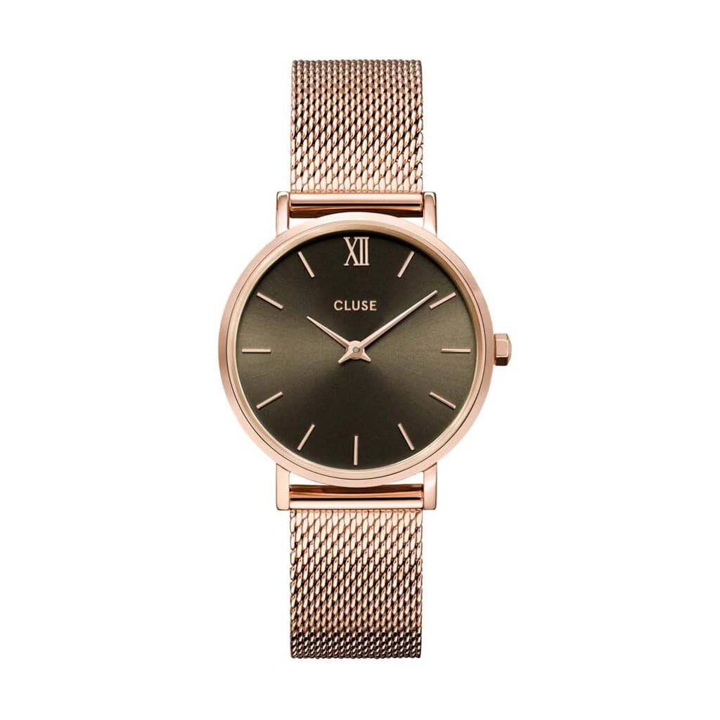 Cluse Minuit Watch Mesh, Grey, Rose Gold Colour