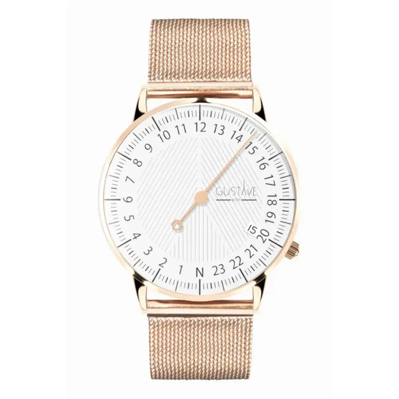 Gustave & Cie Montre 24H André Or Rose & Blanc Milanais Or Rose 36mm