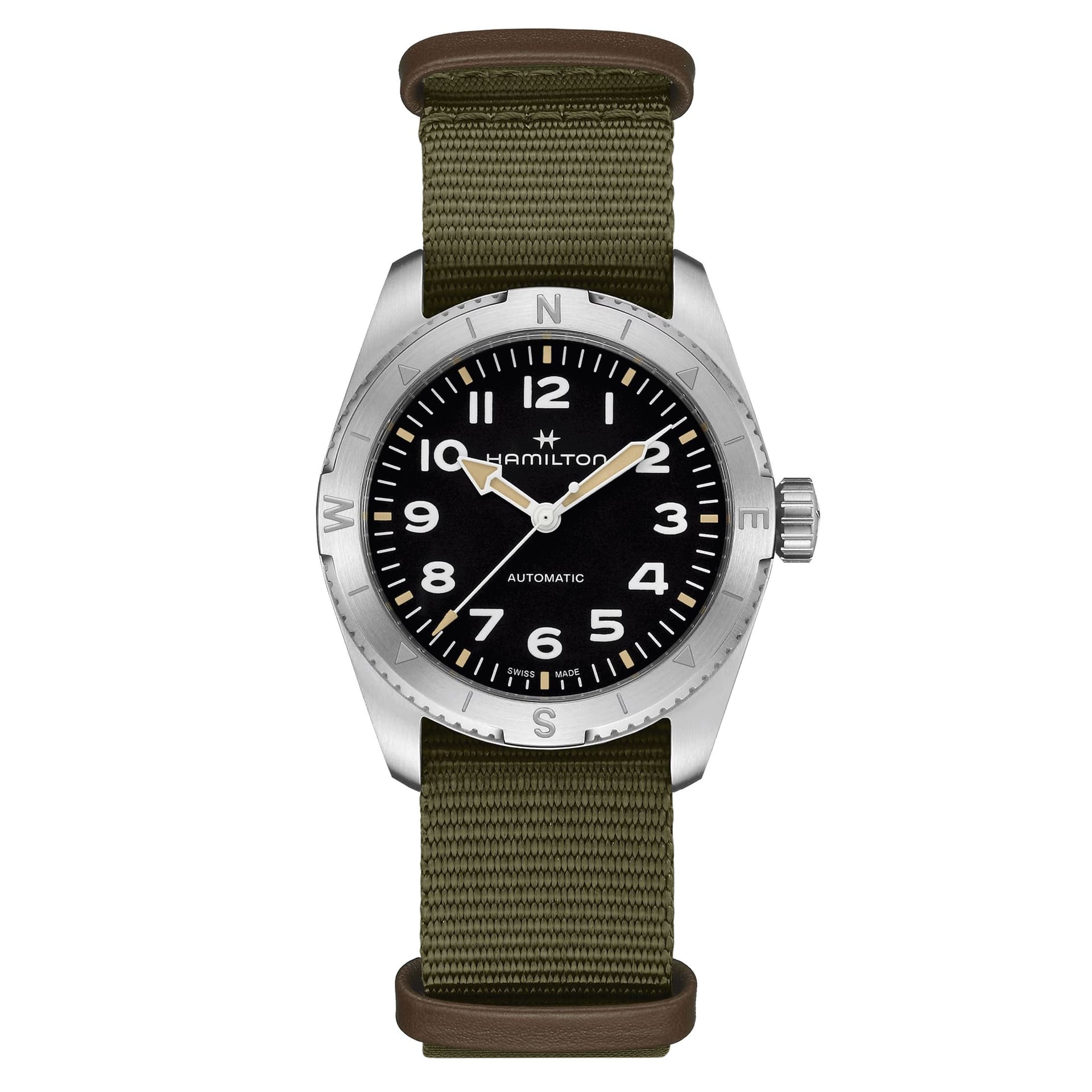 Hamilton Montre Hamilton Khaki Field Expedition automatique cadran noir bracelet NATO vert 37 mm