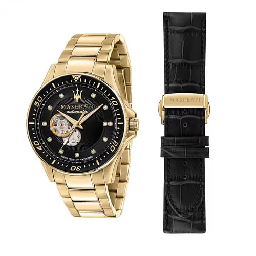 Maserati Coffret MASERATI SFIDA DIAMONDS Montre Homme en Acier Jaune et Bracelet Interchangeable