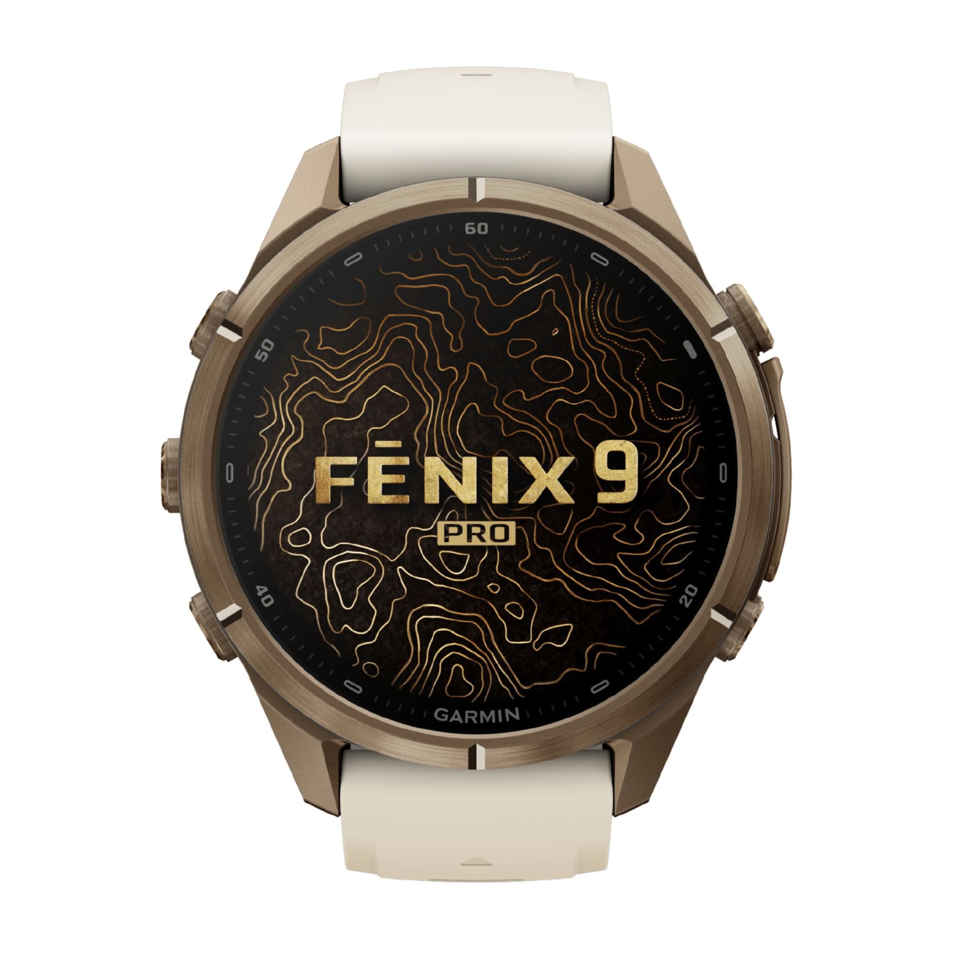 Garmin Montre Garmin Fēnix 9 Pro AMOLED Sapphire Titane Autumn Gold bracelet Cream/French gray silicone 43 mm
