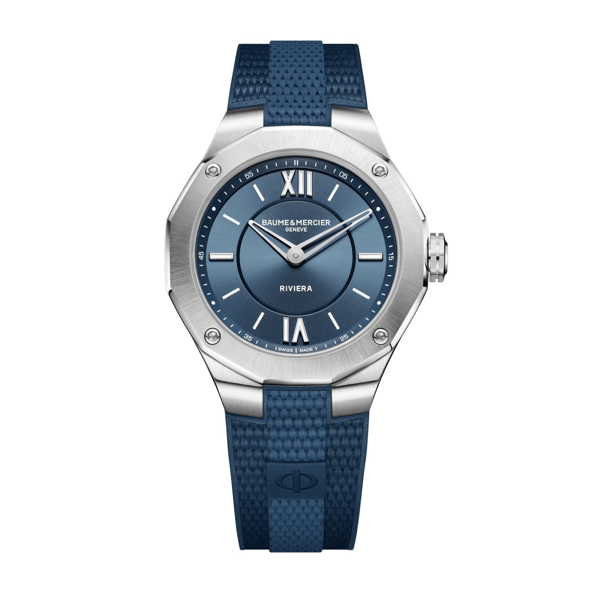 Baume & Mercier Montre Baume et Mercier Riviera quartz cadran bleu bracelet caoutchouc bleu 36 mm