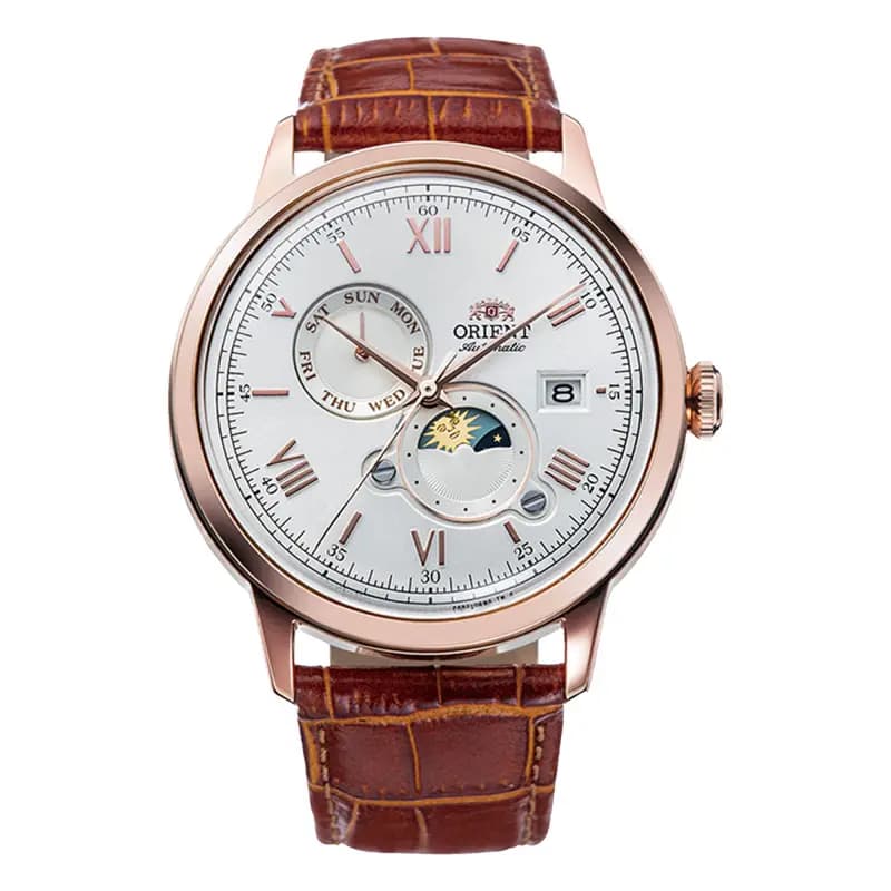 Orient Montre Automatique Orient Collection Classic Sun &amp; Moon en Cuir Marron