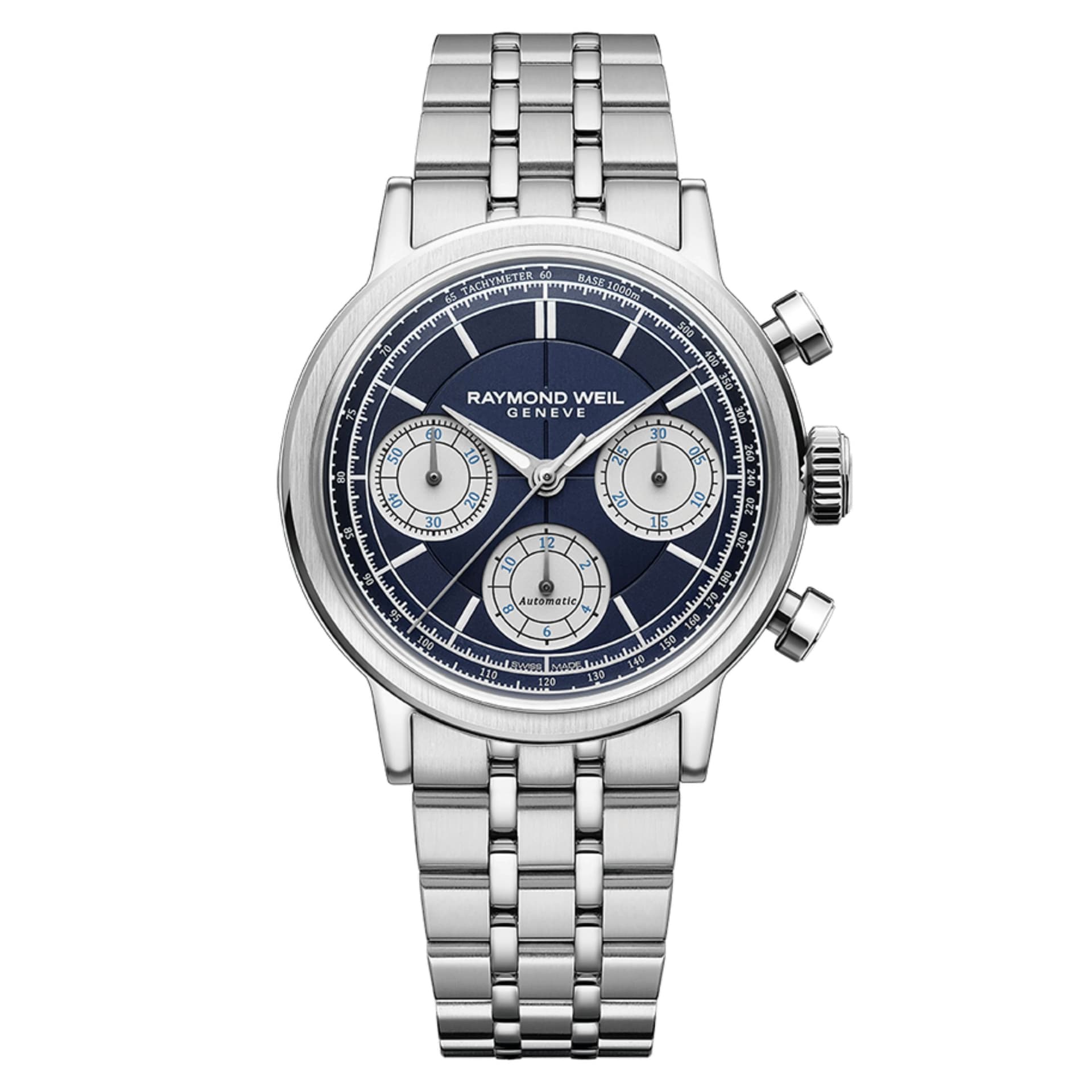 Raymond Weil Montre Raymond Weil Millesime Chronographe Tri-Compax automatique cadran bleu bracelet acier 39,5 mm
