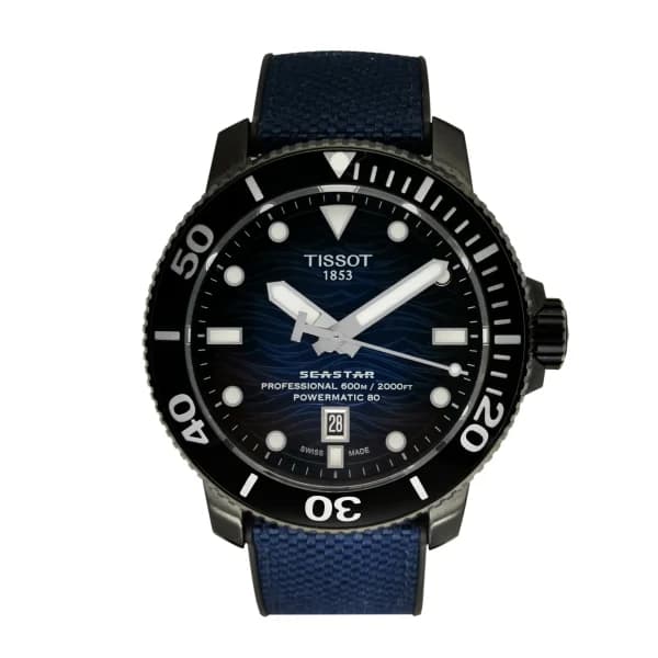 Daniel Gérard Montre Occasion Tissot Seastar 1000 Powermatic 80 bracelet nato cadran bleu